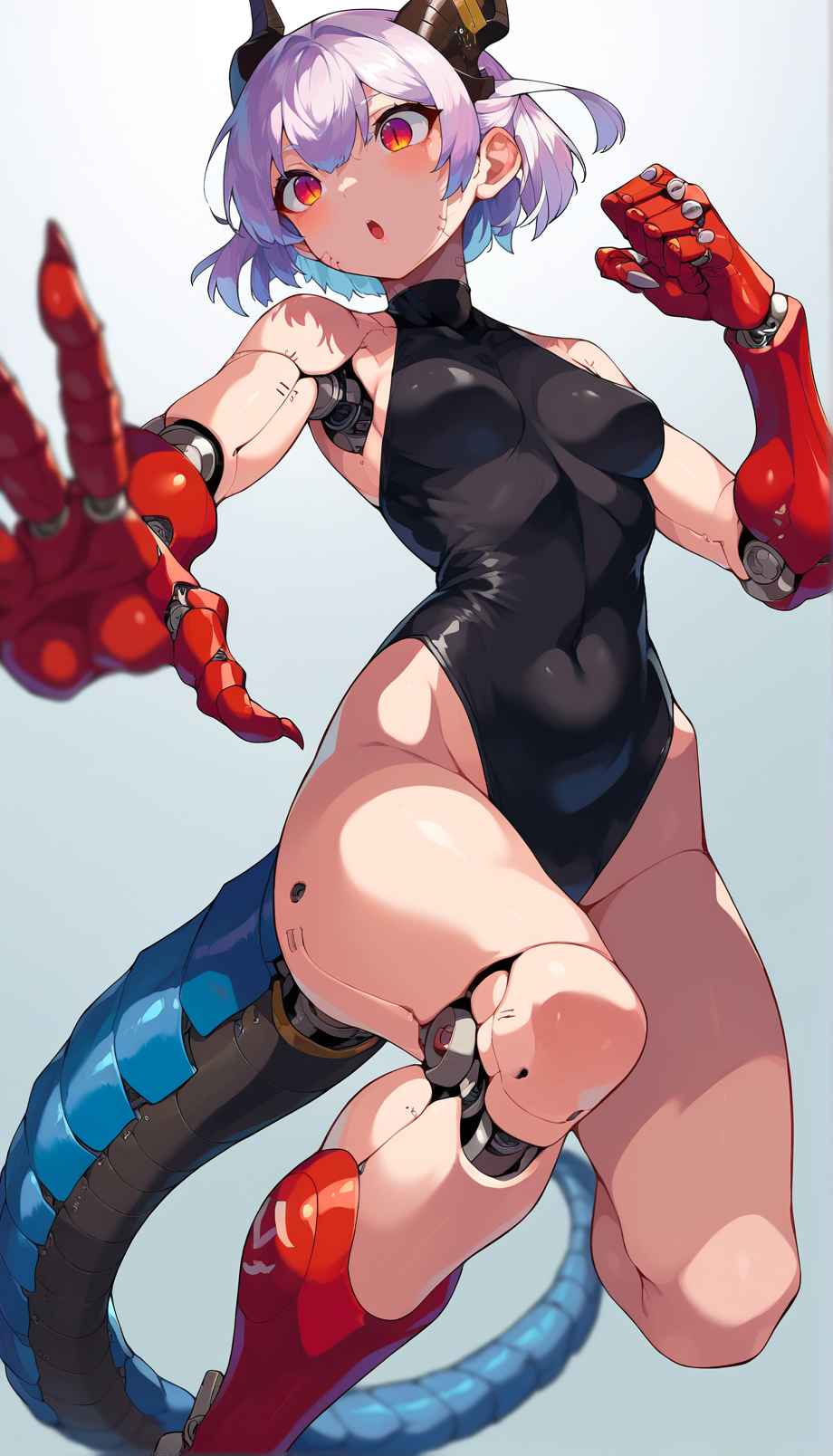 score_9, score_8_up, score_7_up, score_6_up, source anime, BREAK, 1girl, 
<lora:yunimaru_style:1> dragon girl, yunimaru, solo, mechanical tail, joints, black leotard,
dynamic pose, dutch angle