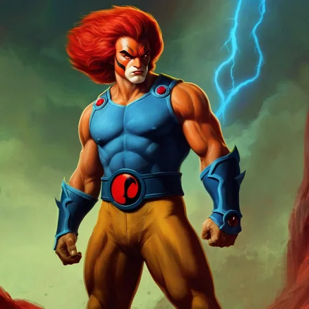 concept art of  <lora:liono thundercats:1>
liono thundercats a man with red hair and a blue shirt, digital artwork, illustrative, painterly, matte painting, highly detailed