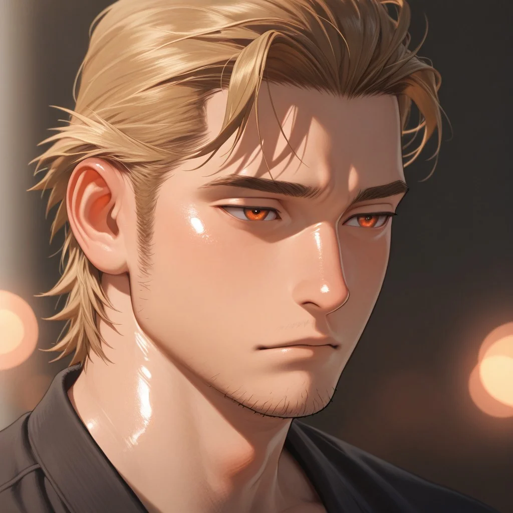 masterpiece, best quality, amazing quality, absurdres, newest, detailed background, definition so sharp, Ultra-HD, 8K cinematic, very awa, impressionate, amazing quality, highres,
solo, male focus, manly, plump, shadow, shiny skin,
ekusoushizumu, ekusou_brunette, ekusou_orange eyes, 1boy, short hair, sideburns, stubble, soft_focus, ethereal, dreamy, pastel_colors, bokeh, blurry_background, gentle_expression, serene, melancholy_beauty, subtle_glow, airy, wispy_hair, close_up, portrait