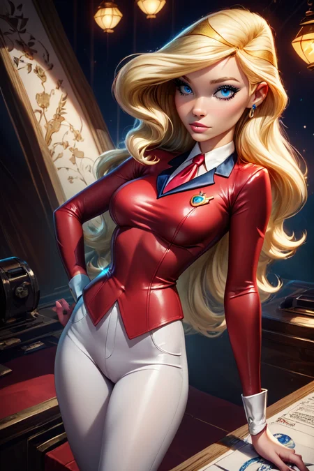 score_9, score_8_up, score_8, medium breasts, (curvy), cute, eyelashes, ,,, , zzSarahWhitney, blue eyes, blonde hair, long hair, red shirt, necktie, white pants, style parody, <lora:SarahWhitneyHorseland_PDXL:1.0>, , BREAK, (ultra realistic,32k, masterpiece:1.2),(high detailed skin:1.1),( high quality:1.1), head tilt, lips, closed mouth, shiny clothes, (upper body), looking at viewer, bokeh, luminescent background, ,,, embedding:zPDXL, Expressiveh, ,,, <lora:RlAnmPDXL:1.0>,