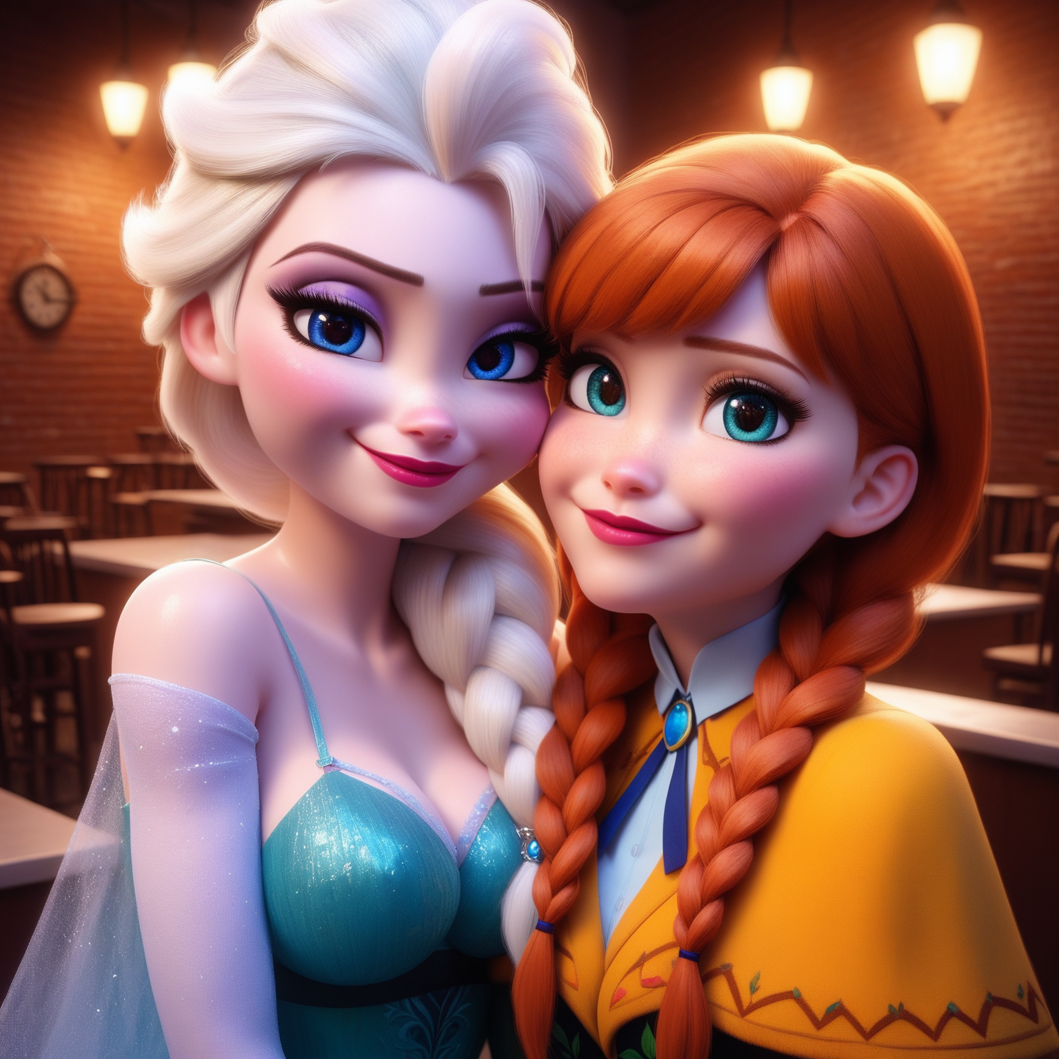 [score_9, score_8_up, score_7_up, score_6_up,realitic, indoor,Starbucks,disney style,2girls is kissing,boobs to boobs,looking at viewer,Embrace,together,pretty face,anna,elsa,<lora:Anna-Elsa-Dalle3-2:0.6>,<lora:Photo 2 Style SDXL_LoRA_Pony Diffusion V6 XL:0.5>]
2girl,elsa,cute,(green nightgown:1.2) ,
2girl,anna have 2 braid,cute face,