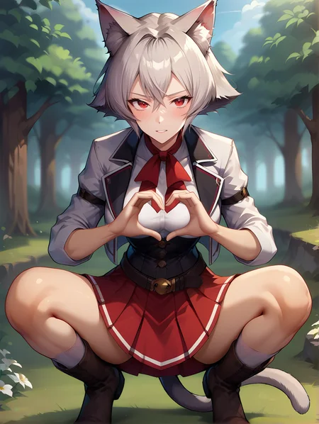score_9, score_8_up, score_7_up, source_anime
1girl,
linia dedoldia, red eyes, short hair, grey hair, hair between eyes, animal ears, cat tail, animal ear fluff,
red skirt, black corset, white shirt, white jacket, ribbon, bow, buttons, boots, white socks, belt, cropped jacket
medium breasts, squatting, forest, trees, flowers, heart hands
<lora:Expressive_H:0.2> <lora:housechores-guy-PONYv1:0.4> <lora:linia dedoldia 0.1:0.9>