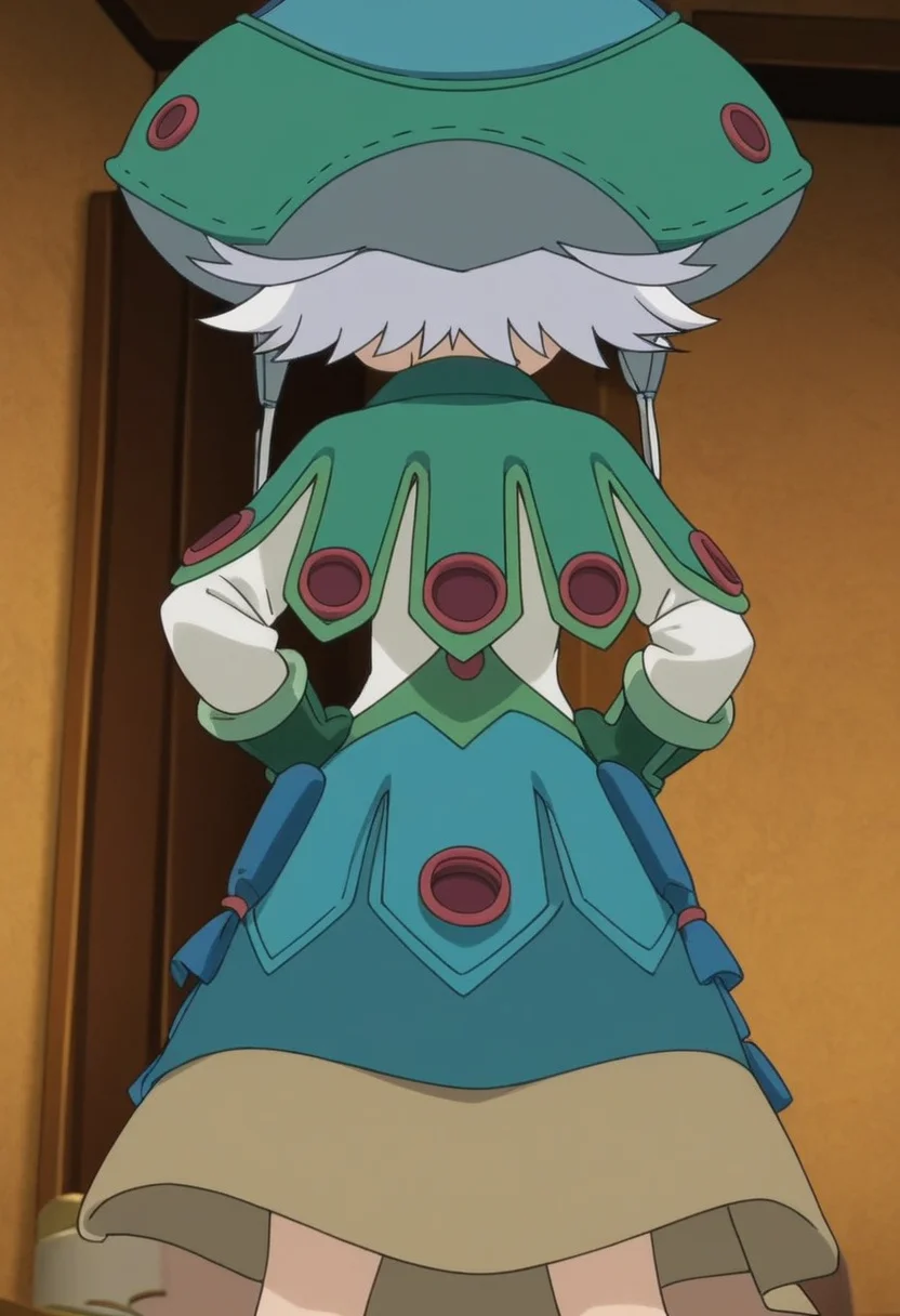 source_anime,anime screencap, anime coloring,intricate details,rating_explicit, masterpiece, best quality,
(best quality, absurd res, ultra detailed),,(4 finger:0.5),1girl, ((solo)), good eyes,perfect eyes,,detailed eyes, zPDXLxxx , zPDXL3, OverallDetail,detailed, detailed face
BREAK
solo,indoors,front view, standing, hands on hips, from behind,
prushka, white hair, multicolored hair, short hair, green hat, skirt, capelete, gloves, green footwear,
, <lora:add-detail-xl:2> <lora:prushka:0.8>
