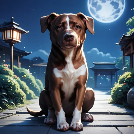 score_9, score_8_up, score_7_up, source_anime, dog, animal, C00p3rD0gg0, sitting, from front, looking at viewer, surface of moon,
