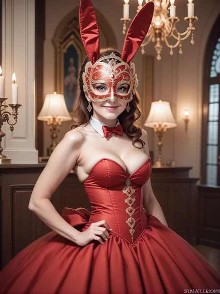 score_9, score_8_up, score_7_up, score_6_up, score_5_up, score_4_up, realistic, photograph,
1girl wearing a red (masquerade dress), <lora:masquerade_dress-PD-1.0:1>
ballroom, coy smile, large breasts, pose, chandelier, candlelight, cinematic, bokeh, rabbit mask, playboy bunny,
