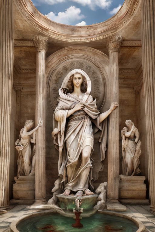 (masterpiece:1.2), (best quality,:1.2), 8k, HDR, ultra detailed, ((photorealistic)), professional light, cinematic lighting, fashion photography, ambient lighting, face lighting, , Fantasy picture, OverallDetail, large ancient roman with a fountain and one statue in the center, RomInt, epiCPhoto,
 <lora:RomanInterior:1>