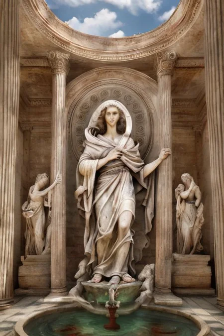 (masterpiece:1.2), (best quality,:1.2), 8k, HDR, ultra detailed, ((photorealistic)), professional light, cinematic lighting, fashion photography, ambient lighting, face lighting, , Fantasy picture, OverallDetail, large ancient roman with a fountain and one statue in the center, RomInt, epiCPhoto,
<lora:RomanInterior:1>