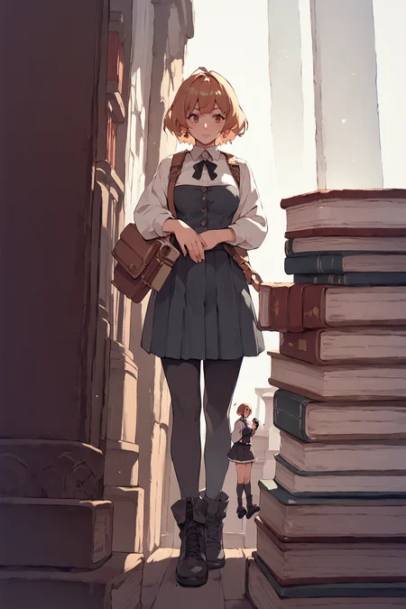 <lora:mini-people:1> minipoeple, minigirl, woman standing next to regular sized book, regular sized objects, <lora:RD-MAnon-XLV1.1:1>, , source_anime, score_9_up, score_7_up, score_8_up