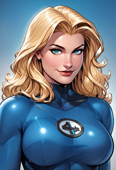 ,score_9, score_8_up, score_7_up, score_6_up, masterpiece, best quality, 1girl, susan storm, blonde hair, blue eyes,bodysuit, gloves, bootszPDXL3, zPDXLxxx, <lora:easynegative:1> solo, large breasts, portrait, close up,gradient background, slight smile,mouth closed