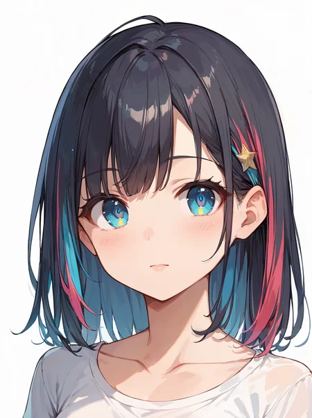 score_9, score_8_up, score_7_up,source_anime, high res image,masterpiece,best quality,girl,cute face,clear skin,shiny hair,ultra detailed eyes,simple background, <lora:earring color_pony_V1.0:1> multicolored hair