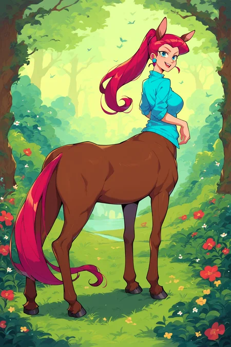 score_9, score_8_up, score_7_up, score_6_up, score_5_up, score_4_up, masterpiece, high quality, full body, <lora:Centaur_Girl:0.8> centaur, , horse legs, human torso, taur, animal ears <lora:EPpkJessiePony:1> EPpkJessie