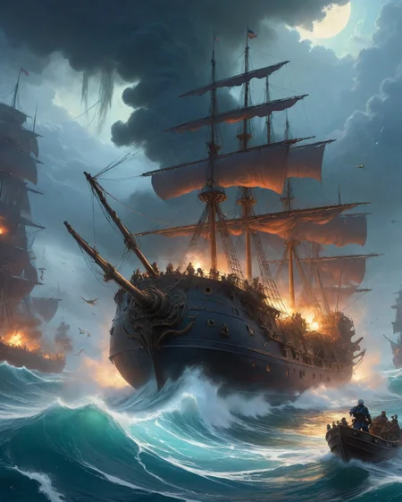 ethereal fantasy concept art of anime artwork ghost ship boarding actions using grappling hook tornadoes against cursed navy galleons manned by skeleton marine regiments, Art painting by Gerhard Richter and wlop , featured on Alex Ross,
<lora:Wild_Anime_2025:0.3>,
<lora:extremely_detailed:0.7> extremely detailed ,
<lora:add-detail-xl:0.7>,
<lora:ppw_v7_animv4_1_r2:0.15>,
<lora:Vivid Midjourney mimic - XL SDXL v2.0:0.5> . anime style, key visual, vibrant, studio anime, highly detailed . magnificent, celestial, ethereal, painterly, epic, majestic, magical, fantasy art, cover art, dreamy