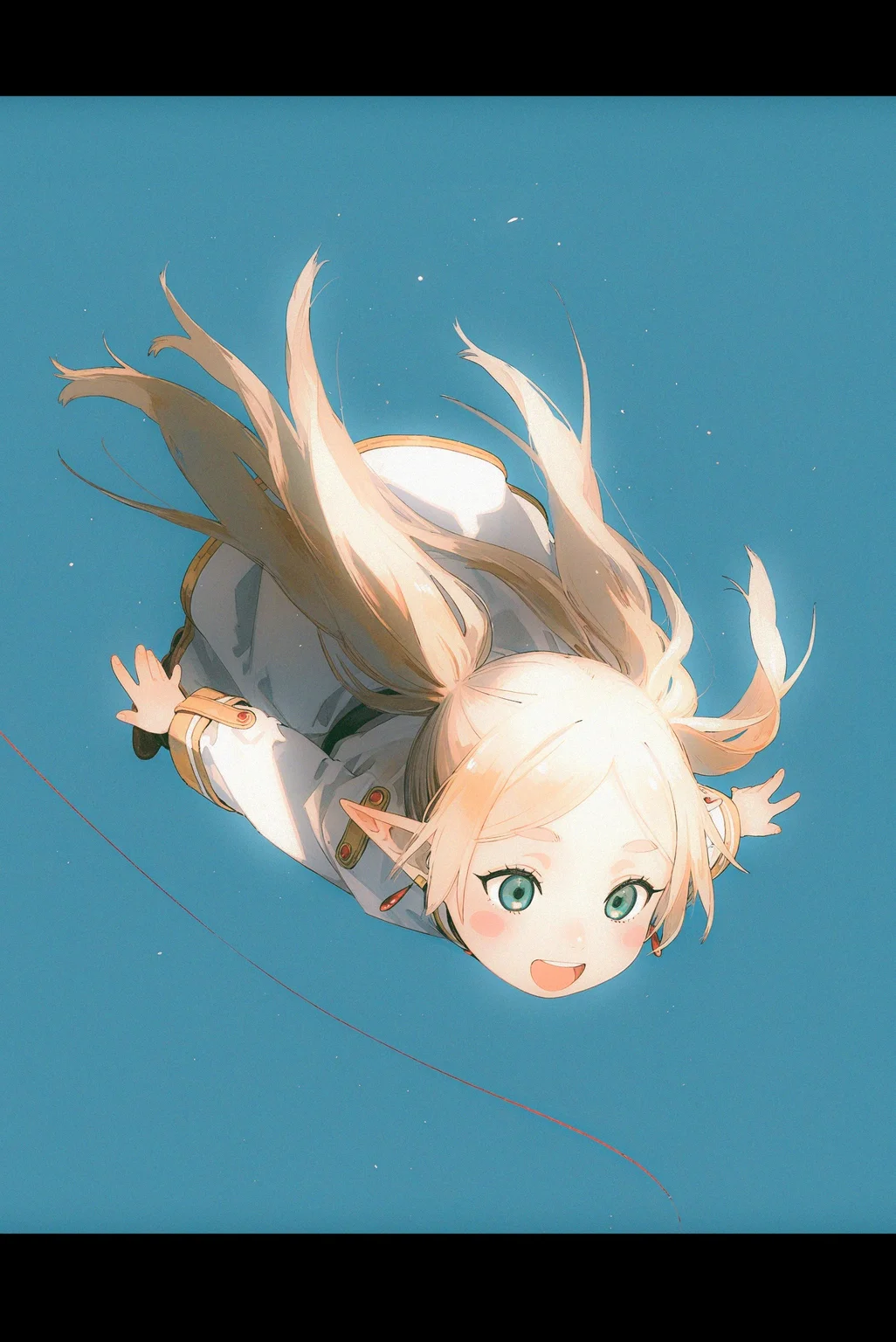 (by
ushiro muki, akai sashimi, kukka
:1.25), frieren, solo,
masterpiece,best quality,absurdres,very aesthetic,highres,
cute, (chibi only:1.2), happy, jumping, midair, blonde hair, long hair, floating hair, leaning forward, upper teeth only, top-down bottom-up,
blush stickers, flying, spread arms, lighting particles, (string of fate floating around:1.2),
blue background, simple background,
<lora:nhl-004:0.75> nhl-004, <lora:nhl-002-nai:0.65> nhl-002,