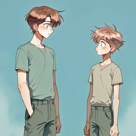 (Pencil_Sketch:1.2, messy lines, greyscale, traditional media, sketch), unfinished, hatching (texture),((growth sequence)), ((grow timelapse)), ((two friends comparing who is taller)), ((tall man comparing height with a skinny twink)), ((tall man and short man)), ((height difference)), ((size difference)),2boys, ((young face), (skinny twink), ((shorter twink)), clothed, 2boys waring boy clothes, (young faces), ((2.3 meters vs 1.7 meters of height)) ,skinny boy, medium hair, brown hair,