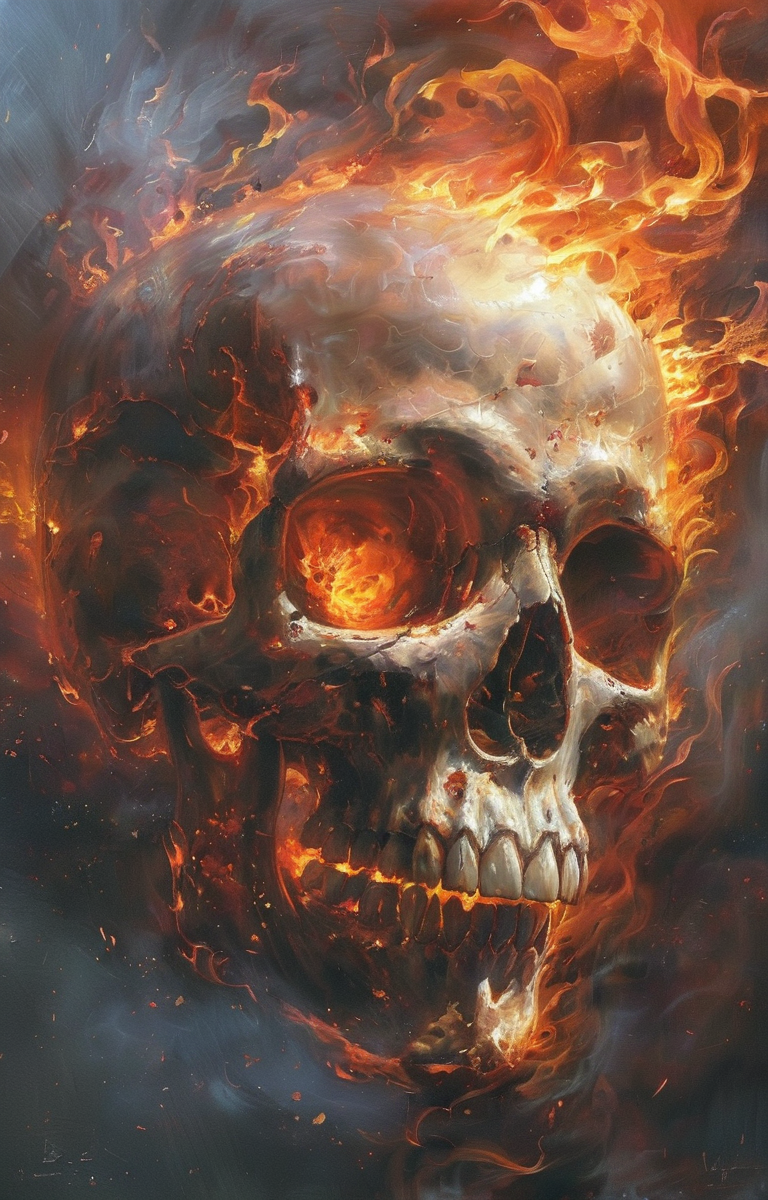 masterpiece,best quality,<lora:tbh60-sdxl:0.75>,burning skull decaying peonies