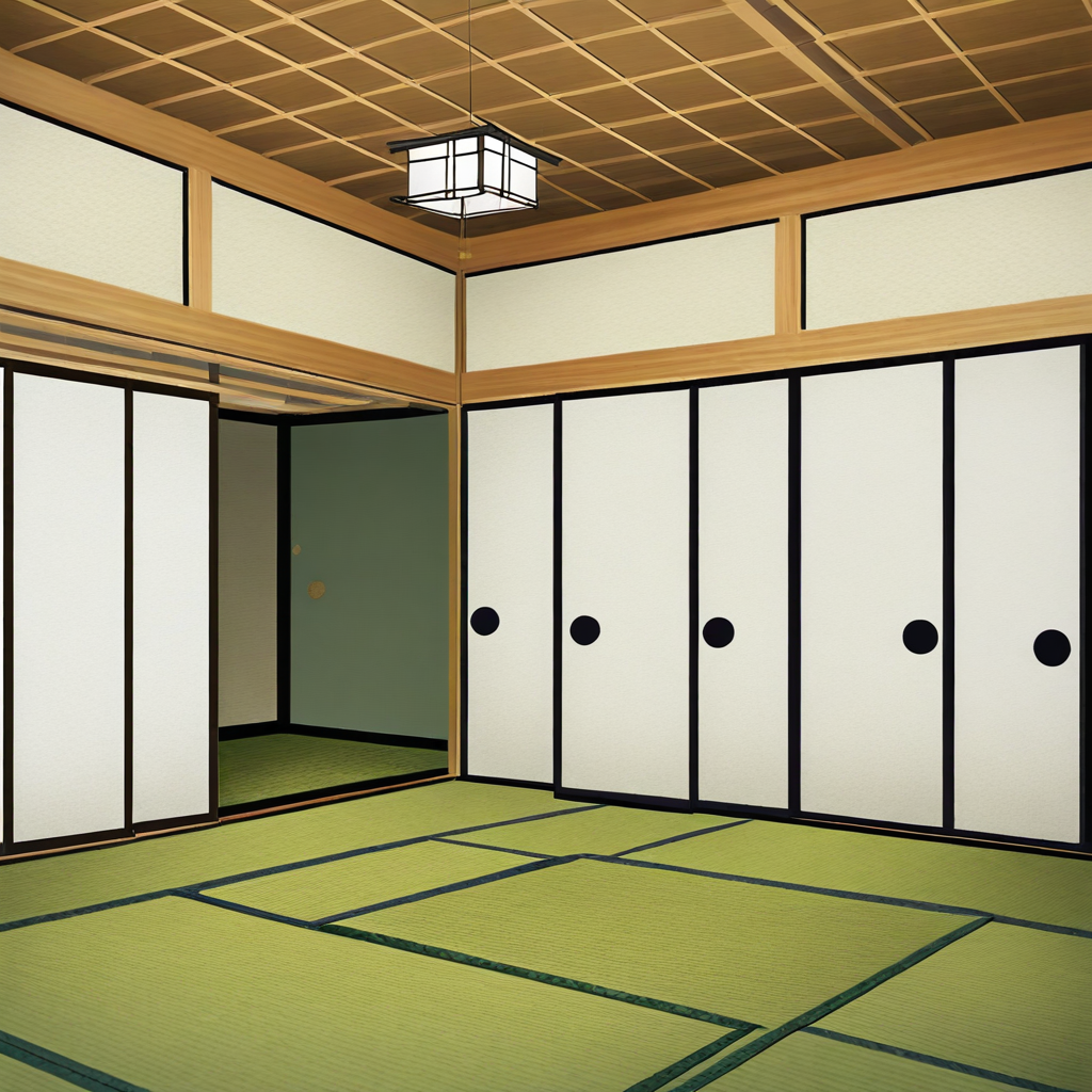 no humans, indoors, tatami room,white wall,slide door, shouji