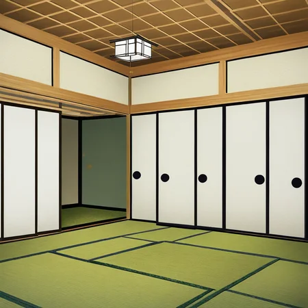 no humans, indoors, tatami room,white wall,slide door, shouji
