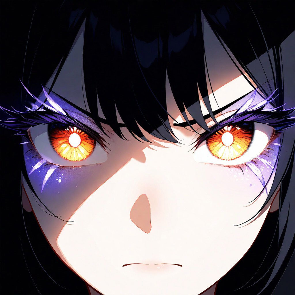 masterpiece, best quality, good quality, very aesthetic, absurdres, newest, 1girl, eye focus, ((black pupil dilated, round pupils, anger, white iris)) Makeup, long eyelashes, black hair, a tear rolls down, dried autumn leaves cover half face, bright eyes, (a home on fire reflected onto a black pupil), looking at viewer, Close-Up, (straight on:1.2), Perfect face, half-face