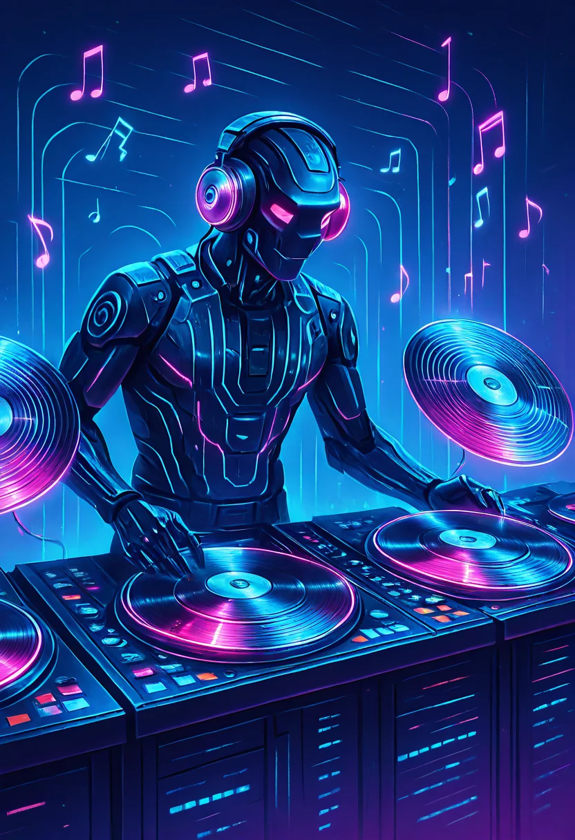 masterpiece, best quality,   AdFF, turntable, blue theme,   (music notes),  <lora:AudioFileFuture_IXL_v1:1.0>,