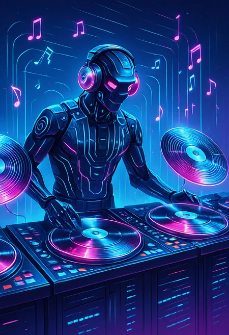 masterpiece, best quality,   AdFF, turntable, blue theme,   (music notes),  <lora:AudioFileFuture_IXL_v1:1.0>,