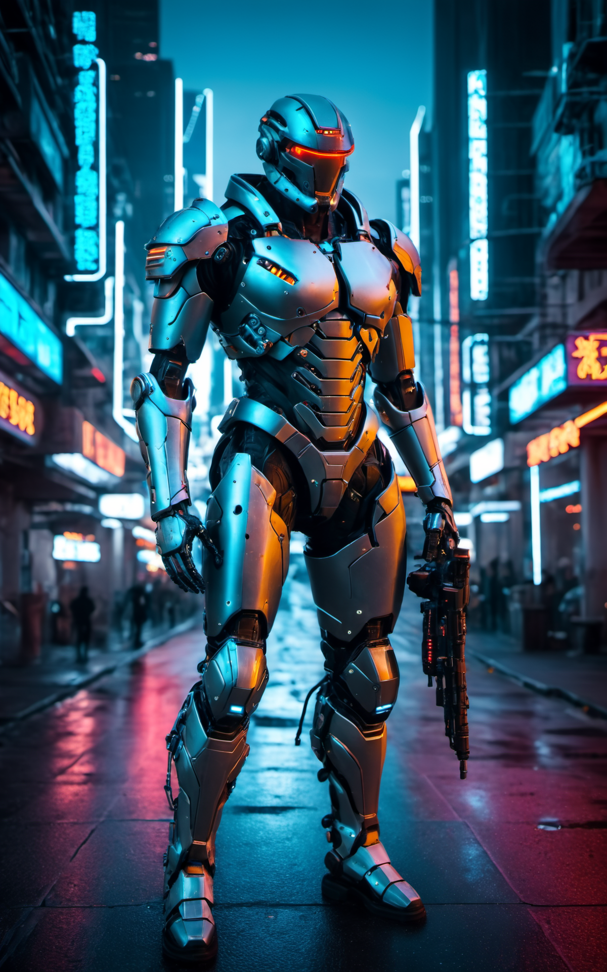 mech warrior in a futuristic city street,neon lights,highly detailed photography,RAW,<lora:Creat0r_MagicDetailzV2_FIX:0.95>,