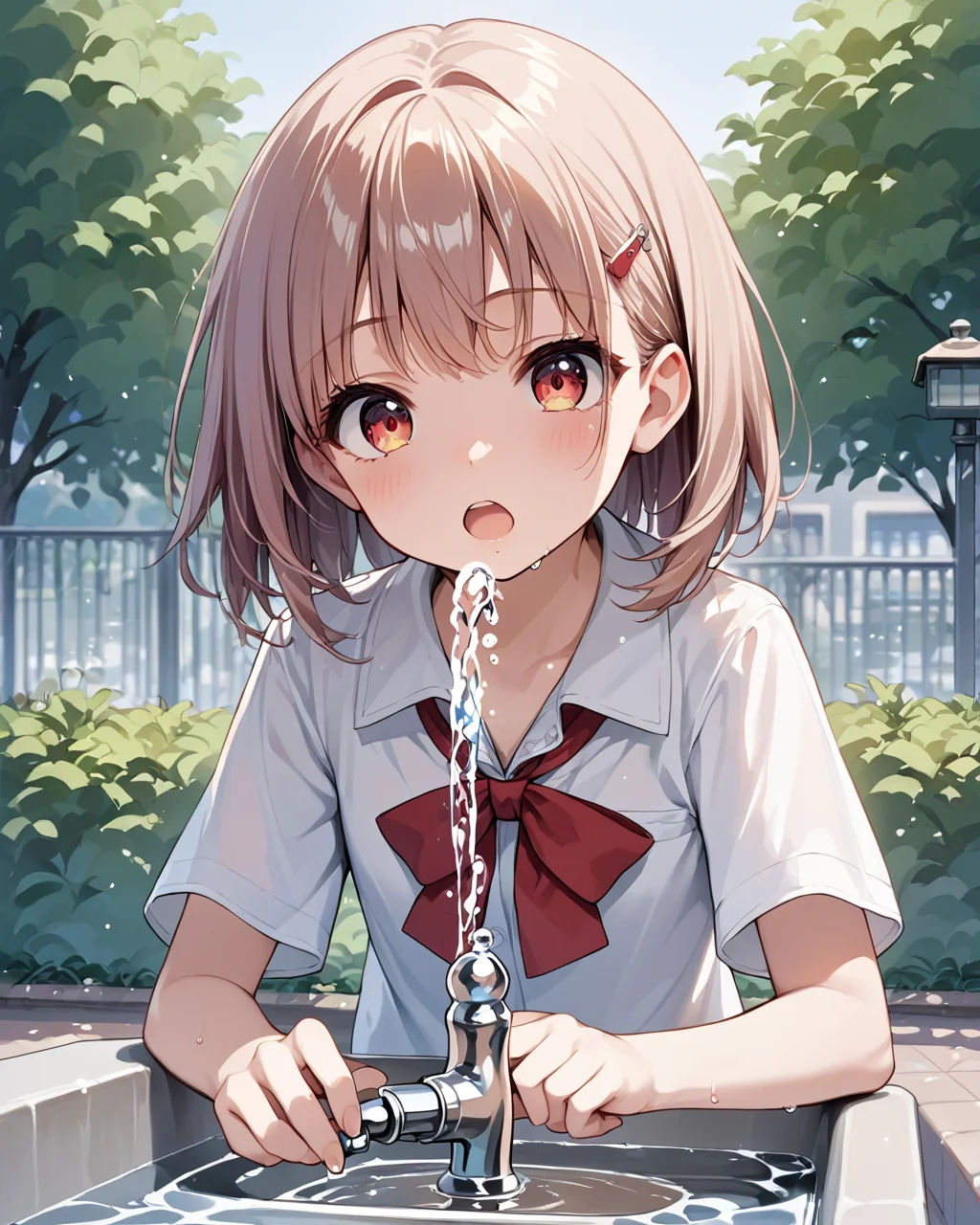 score_9, score_8_up, score_7_up, source_anime , 1girl,
<lora:drinking_fountain:0.9> drinking_fountain ,drink_water, open mouth, faucet,