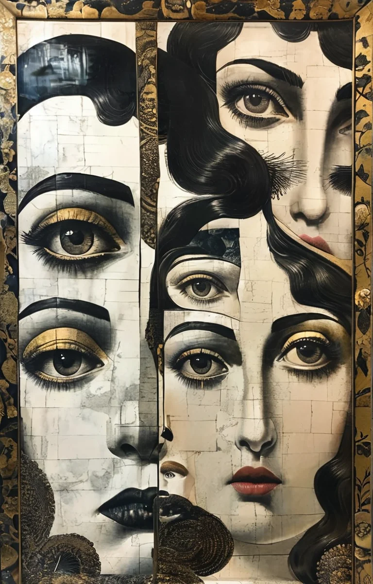 masterpiece,best quality,<lora:tbh150-sdxl:0.9>,style of Piero Fornasetti, portrait of family
