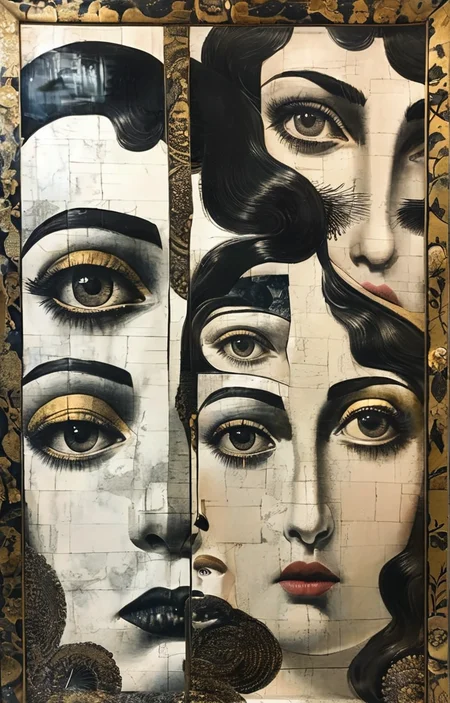 masterpiece,best quality,<lora:tbh150-sdxl:0.9>,style of Piero Fornasetti, portrait of family