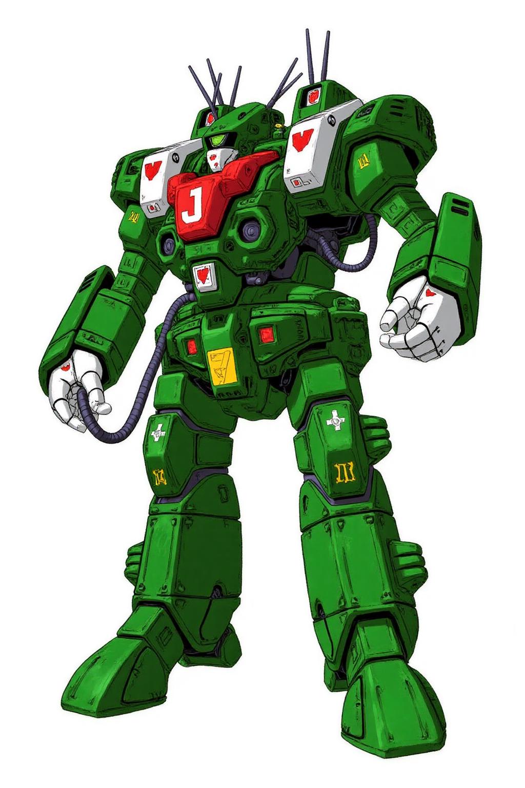 m9cha illustration
This image is a detailed digital drawing of a armored humanoid combat robot, specifically a mecha, in a stylized, anime-inspired art style. The robot is predominantly green with various mechanical details and markings. It stands on two legs, with each leg ending in large, blocky feet. The robot's body is heavily armored with a complex, mechanical structure, featuring multiple joints and hydraulic lines. <lora:macmecha1_cap_d6a3e11:1.0><lora:820686689119856808:0>