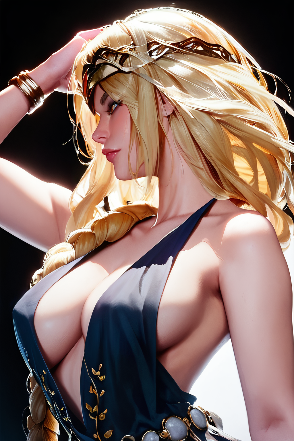 score_9,score_8_up,score_7_up,
<lora:Marika_Pony:1>,
Marika,Elden Ring,1girl,breasts,blonde hair,solo,long hair,jewelry,dress,braid,large breasts,bracelet,cleavage,circlet,
(black background:1.3),(simple background:1.4),artbook,game cg,realistic,reality,traditional_media,