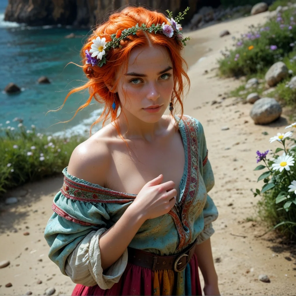 score_9, score_8_up, score_7_up, (masterpiece:1.5),(bestquality),highlydetailed,ultra-detailed,(1girl), 18 years old, (extremely beautiful),
female bard. medieval fantasy, rpg, colorful hair, flowers in hair, colorful clothing, ((sexy legs)), arched back, man hand on neck, hand pulling on clothing, busy inn, pleasure, wine, ((eye contact)), perfect eyes, eye contact,
v-neck, ((loose clothing)), (ornate clothing), lustful expression, flirting, desire, perfect figure, intimate, high angle,
highly detailed skin, perfect hips, highly detailed skin, glistening skin, (undressing),
zPDXL2
