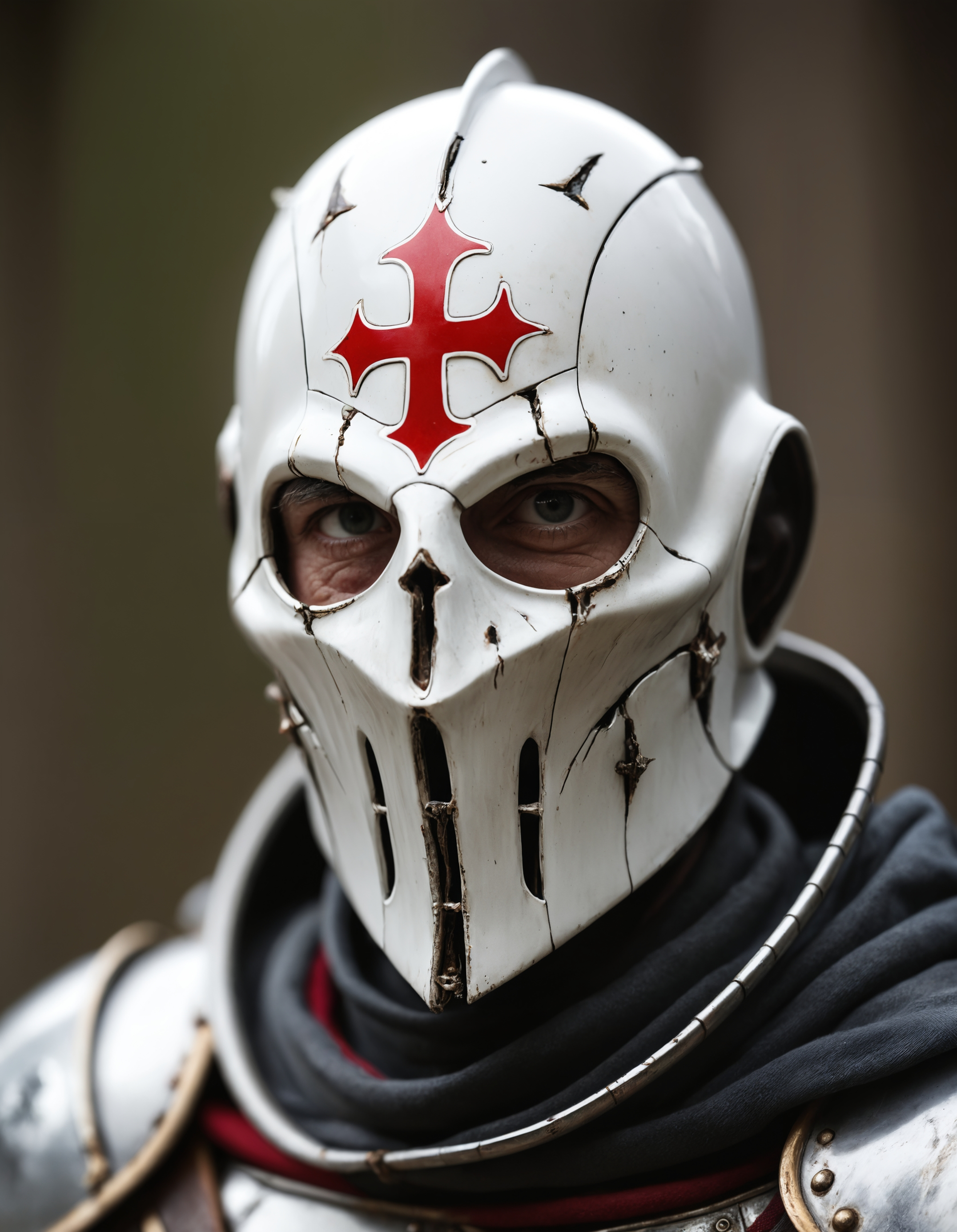 macro portrait of a knights templar, 100mm f/2.8 macro lens, skin pores, imperfections, pores, moustache, macro, extreme details, looking at viewer,