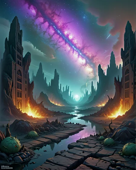 dark fantasy Misty swamp valley stone lotus prisons,Desert night: Milky Way core blazing through atmospheric vacuum,
random character in landcscape,
<lora:ral-dark-fantasy-il:0.14> dark fantasy, eldritch horror, mythology, apocalyptic,
<lora:extremely_detailed:0.8> extremely detailed,
<lora:DetailMaximizer:0.5>,
<lora:Dream Scenery XL:0.4> Dream Scenery,
<lora:add-detail-xl:0.3>,
detailxl