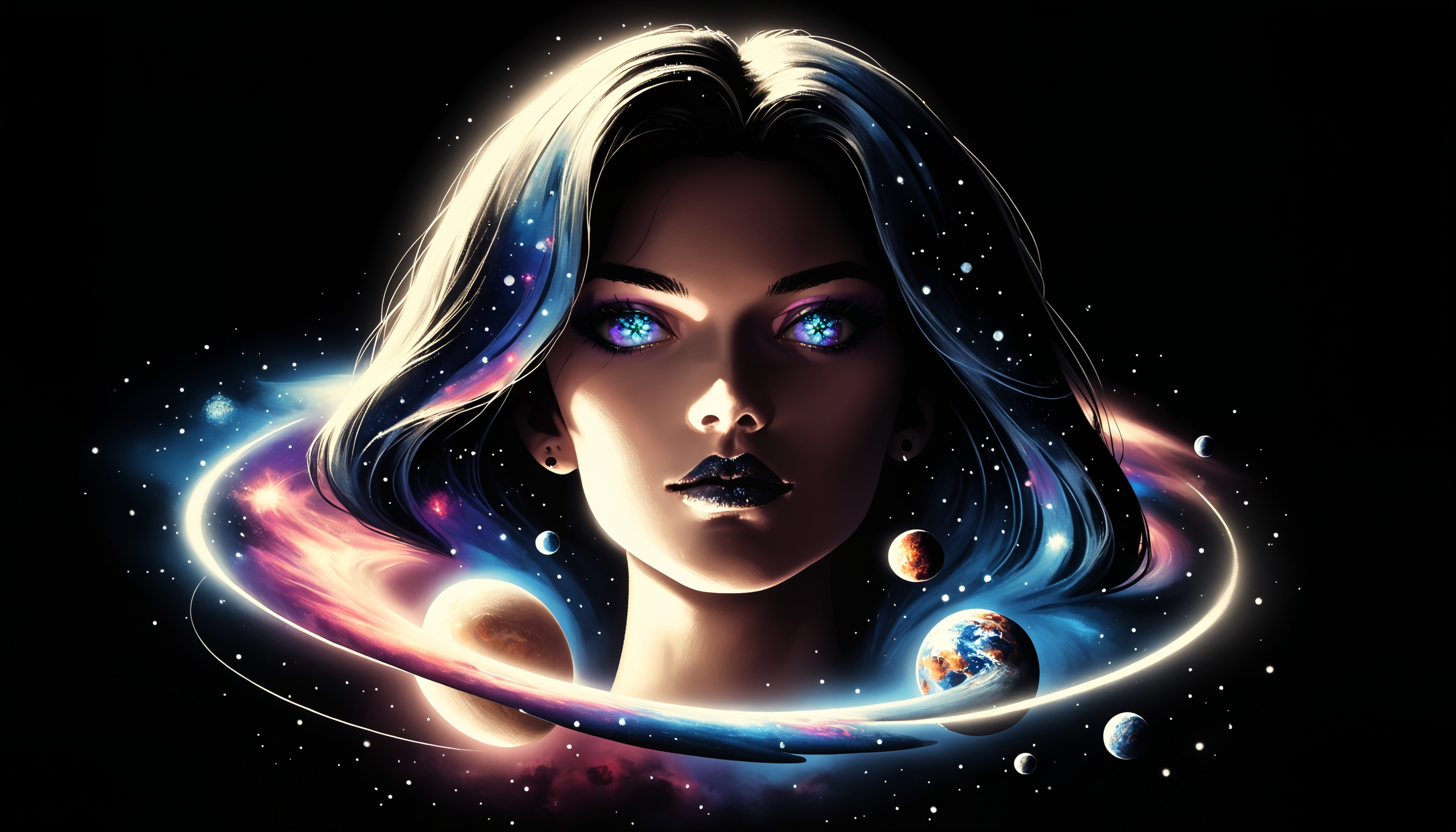 painting the universe, galaxies, planets, singularities, cosmos, content, (dark space :1), (flat lighting, flat color, flat design), spot color, film grain, local color adaption, neon, pearlescent, masterpiece, best quality, amazing quality, very aesthetic, galaxy  <lora:galaxyXLP:.5>  <lora:Far_Future_Sketch_Illustrious__Pony:1>