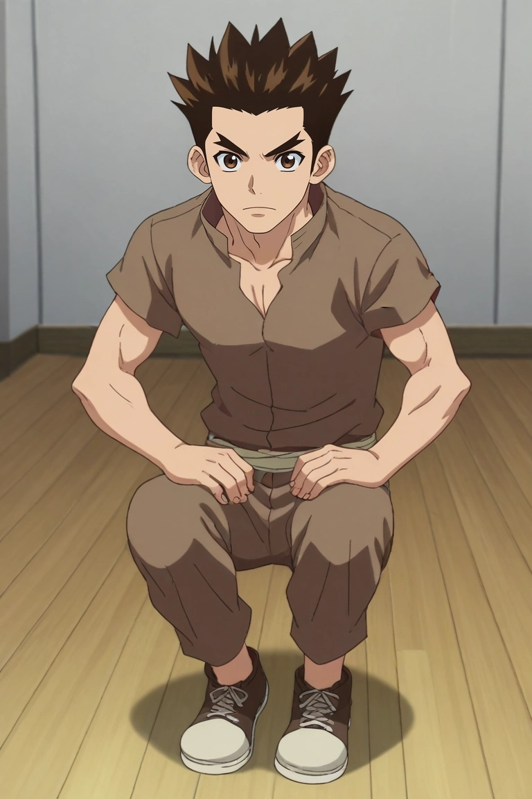 score_9, score_8_up, score_7_up, source_anime, rating_safe, , anime screencap, anime coloring, official style, looking at viewer, depth of field, 1boy, solo, male focus, <lora:taiju_ooki_pony:0.74>, taiju_ooki, brown hair, brown eyes, short hair, spiked hair, straight-on, full body, times square, indoors, the pose, speaking, talking, , <lora:sdxl_lightning_8step_lora:1>