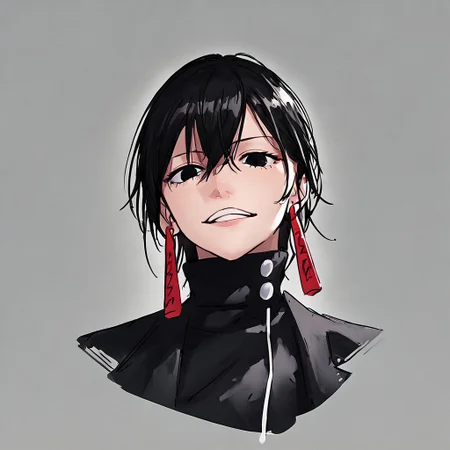 Kagari Hiyuki, black hair, medium hair, black eyes, red earrings, earrings, long earrings, long red earrings, light skin, fair skin, lashes, eyelashes, black clothing, black trousers, leather jacket, black turtleneck shirt, sleeves, long sleeves, black clothes, white belts, belt, belts, heels, high heels, white heels, white high heels, masterpiece, beautiful, good quality, flawless, perfect, perfect anatomy, good anatomy, perfection, gorgeous, high quality, detailed, detailed face, BREAK, score_9, score_8_up, score_7_up, score_6_up