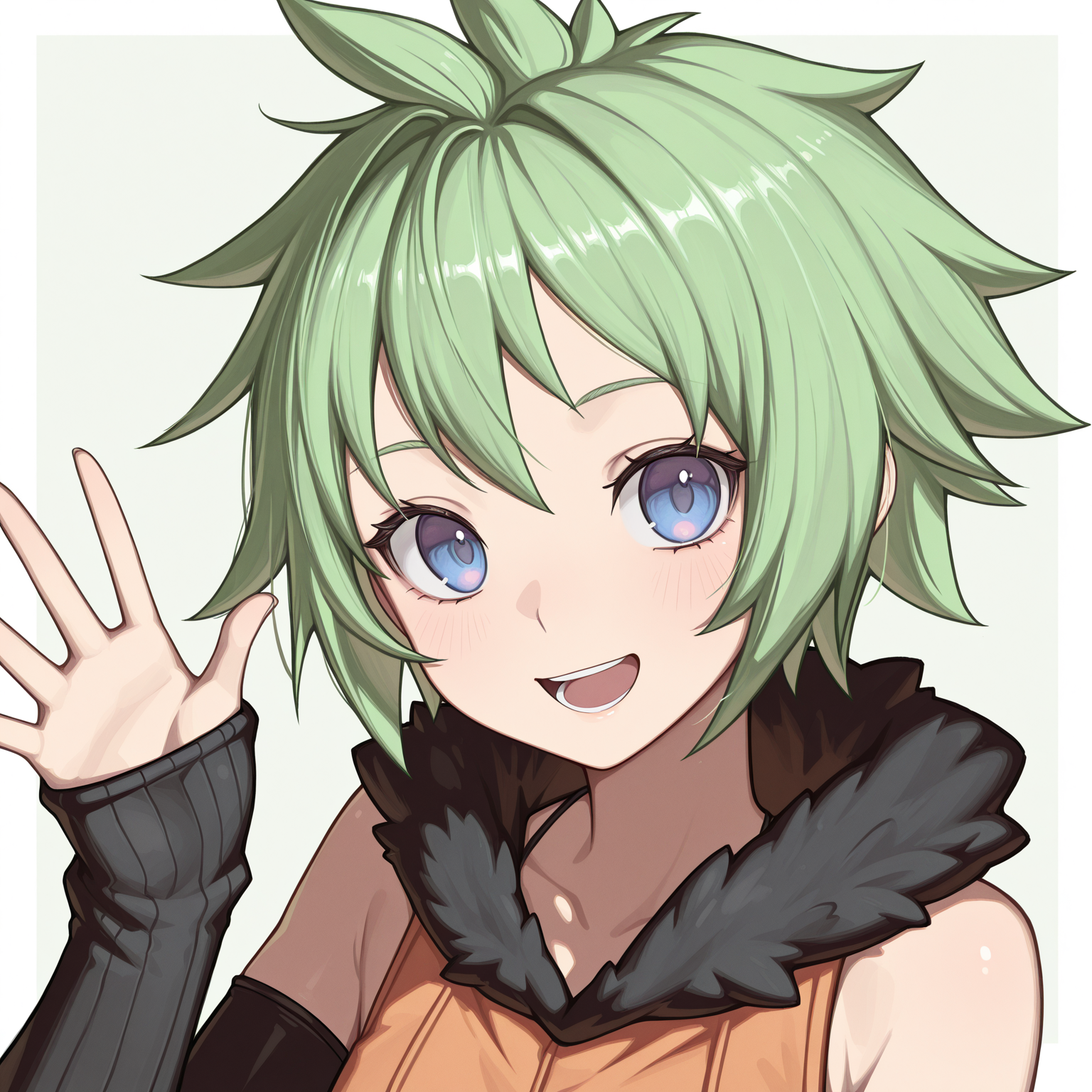 1girl,
iruoj, (ojfit:1.1), arm warmers, (blue eyes:0.8),
portrait, smile, open mouth,
Masterpiece, best quality, great quality, absurdres <lora:Iru_100_Orange_Juice:1.0000000000000002> <lora:DetailedEyes_V3:1.0000000000000002> <lora:hina_IllustriousTweakerLora_v4-detail:1.0000000000000002>