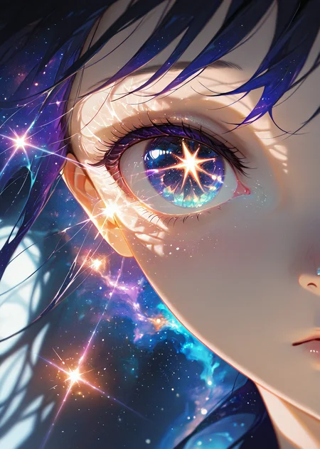 masterpiece, best quality, amazing quality, very aesthetic, absurdres, newest, (scenery, volumetric lighting),
eye_focus,
1girl, solo, close-up, cosmic anime eyes, galaxy irises, twinkling star pupils, glowing nebula reflections, deep purples and blues, ultra-detailed, soft shimmer, gradient color transition, surreal dreamy gaze, hyper-realistic lighting, long delicate eyelashes, ethereal glow, soft bokeh background, floating sparkles, celestial magic, fantasy aesthetic, anime digital painting, soft brush textures, ultra-high resolution
,masterpiece, best quality, amazing quality, very aesthetic, absurdres, newest, (scenery, volumetric lighting),
, <lora:eye_focus_illus:1>,