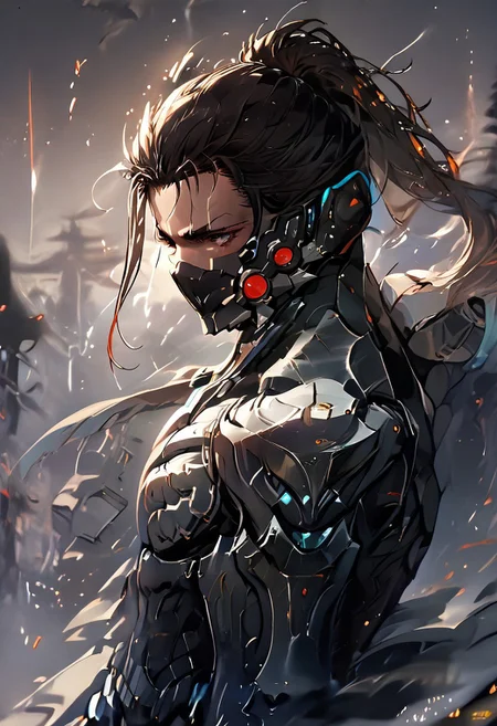 zPDXL2, score_9_up, score_8_up, score_7_up, (Anime_source), high detail face, best quality, absurd res, 1boy, muscular male, JetstreamSam, brown eyes, cyborg, bodysuit, headgear, mask, cowboy shot, from side, looking at viewer