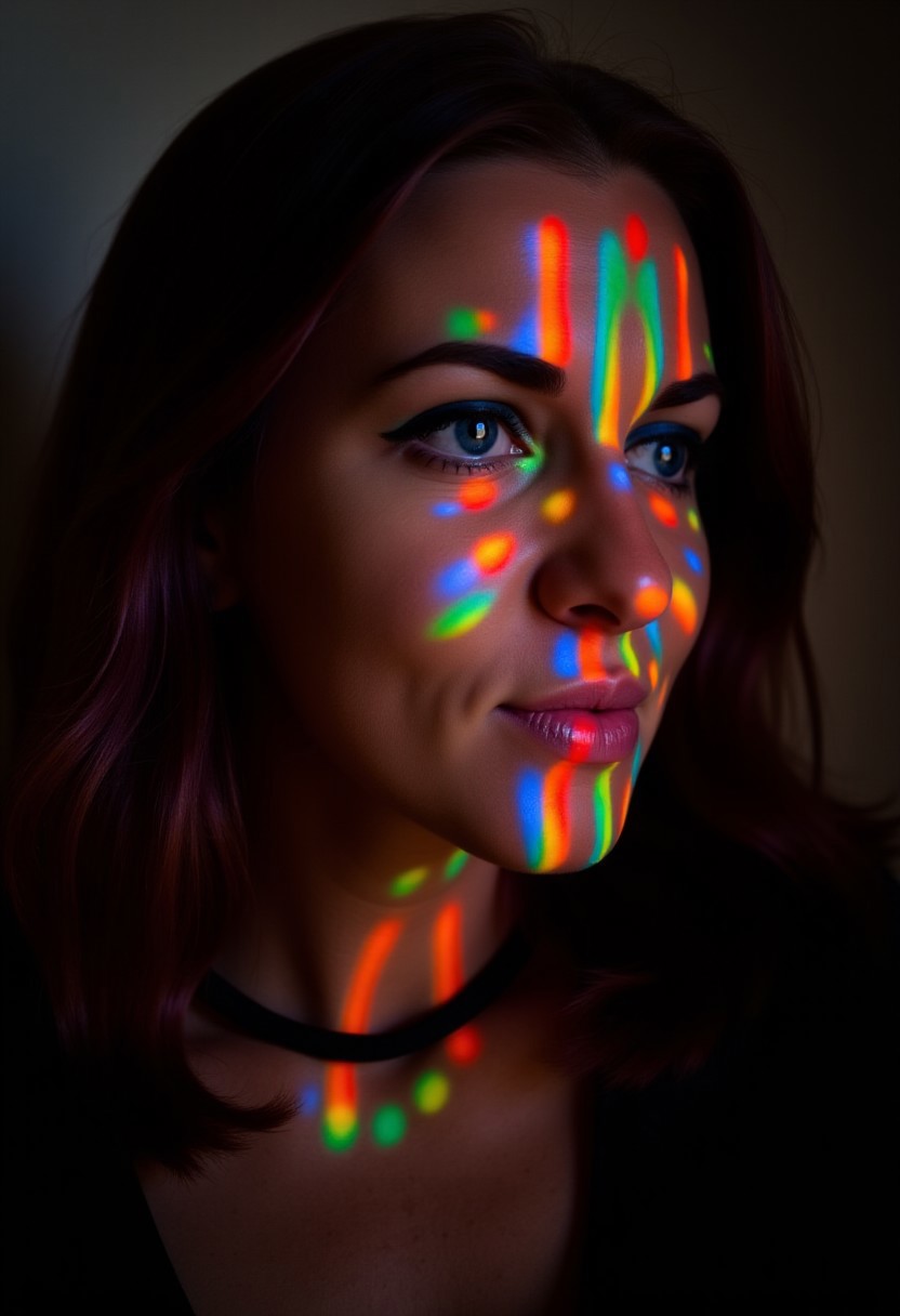 zilcova,, Instagram Selfie of Goth Girl, Full body from above, long hair, rainbow colored light rays on her face, tattoo, selfie, tessellations, 1girl,  IMG_123141.CR2, woman.jpg