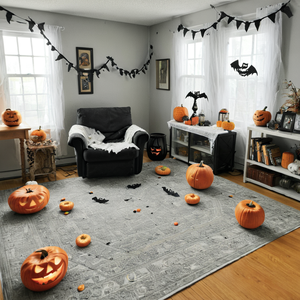 livingroom decorated for halloween <lora:Halloween_XL:1>