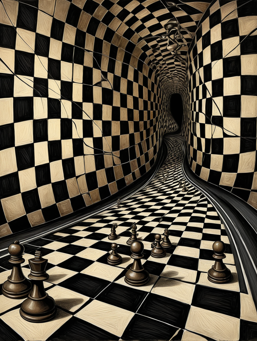 epic Surreal, abstract, bizarre,
A road on a chessboard patterns
34K uhd, masterpiece, high detail, 8k, intricate, detailed, high resolution, high res, high quality, <lora:add-detail-xl:1.8>, highly detailed, Extremely high-resolution details, fine texture,