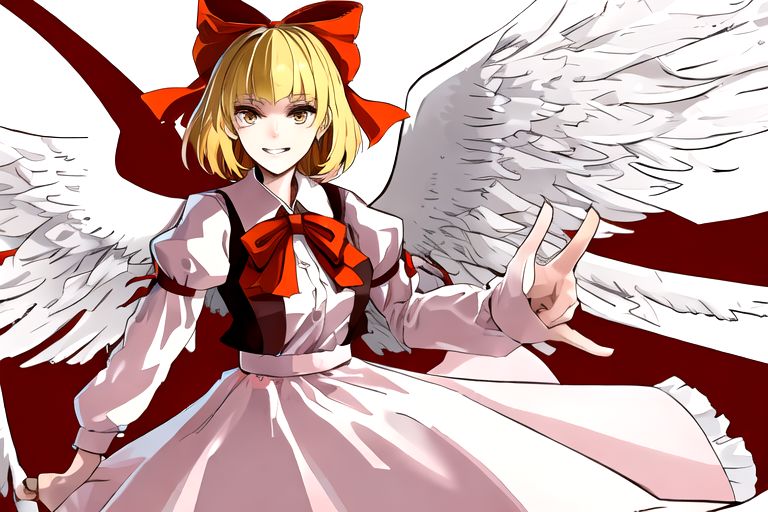 solo_focus, 1girl, ((white background, simple background)):2, (((masterpiece))), ((best quality)), ((ultra-detailed)), high resolution, absurdres, highres, ultra-detailed 8k unity wallpaper, 
solo, 1girl, gengetsu, 
arcueid_\(tsukihime\), 
solo, 1girl, smile, short_hair, shirt, breasts, blonde_hair, bow, long_sleeves, skirt, ribbon, dress, yellow_eyes, hair_bow, thighs, collared_shirt, red_bow, wings, vest, bowtie, black_pantyhose, red_vest, pink_shirt, red_bowtie, feathered_wings, pink_dress, open_vest, white_shirt_white_skirt, white_shoes, blonde_short_hair, red_head_bow_ribbon, one_piece_head_bow_ribbon, bow_ribbon, white_angel_wings, white_drees, brown_vest, wear_outside, twin_wings,