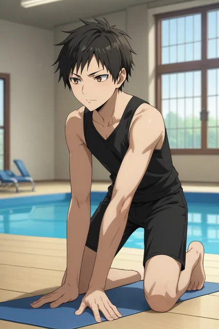 score_9, score_8_up, score_7_up, source_anime, rating_safe, , anime screencap, anime coloring, , , depth of field, 1boy, solo, male focus, <lora:izaya_orihara_pony:0.74>, izaya_orihara, black hair, brown eyes, from afar, full body, pool, indoors, dark, yoga, sparkling eyes, , <lora:sdxl_lightning_8step_lora:1>