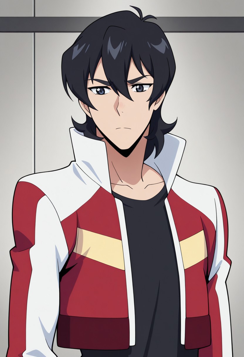 masterpiece,best quality,amazing quality, source_anime, 
keithvld, 1boy, male focus, solo, black eyes, black hair, shirt, black shirt, jacket, cropped jacket, multicolored jacket, red and white jacket, white collar, popped collar, open jacket,