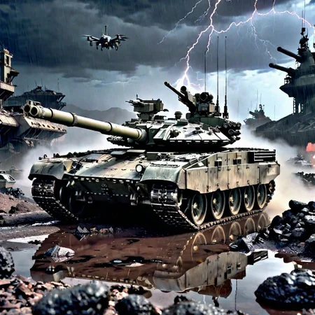 1 tank, analog gloomy (close up shot) photo of a convoy of (T-90M tank, <lora:T-90M (bakkked vvae):0.76>),firing cannon, (in a rocky alien planet (at midnight)), (surrounded by arachnids from starship troopers), ((heavy rain)), thunderstorm, lightning in the background, (horror movie), ((nighttime)), (midnight), High Detail, Sharp focus, ((photorealism)), ((realistic)), best quality, 8k, award winning, dramatic lighting, epic, cinematic, masterpiece, backlit, contrejour, rim light, ambient fog:1.4, dutch angle, depth of field, volumetric lights, (((city))), (((abandoned city)))