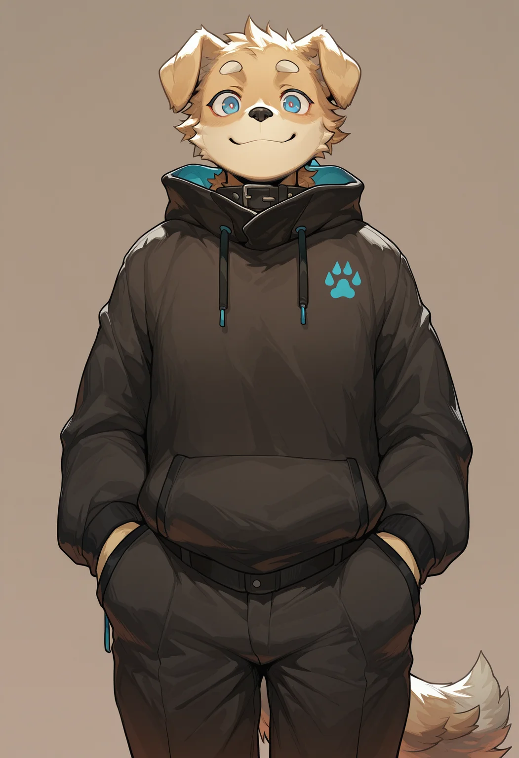 solo , furry male,dog boy,standing,looking at viewer,smile, cowboy shot
,simple background, masterpiece,best quality,amazing quality, milkybot
