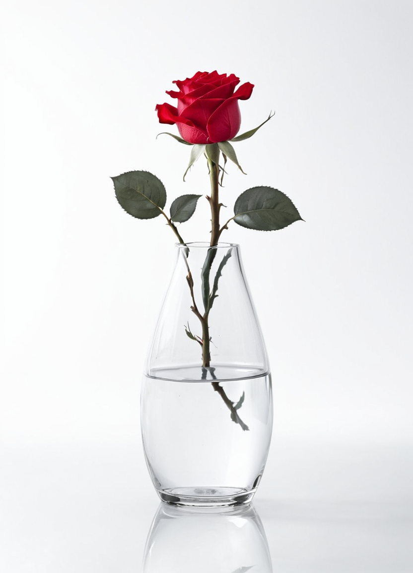 highkey, vase, red rose,  simple background, monochrome, no humans, reflection
 <lora:Highkey-SDXL:0.8>