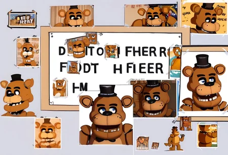 difh, photo (object), english text, multiple views, poster, tape, cropped, freddy