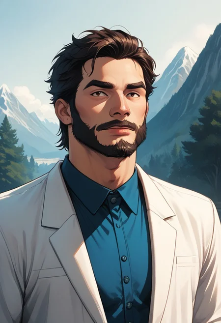 score_9, score_8_up, score_7_up, male focus BREAK, 1 boy, manly, masculine, muscular, muscular male, beard, long beard, asian, asian male, shirt, suit,